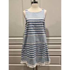 🔥SALE Vineyard Vines Dress Striped fringed Linen Cotton A-line shift sz 8 lined